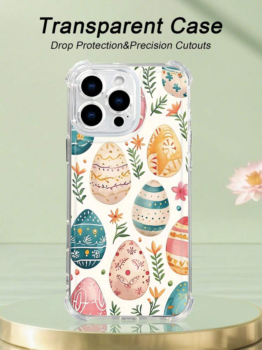 1 pieza Funda de teléfono con diseño de huevos de Pascua coloridos y flores, estilo campestre y festivo, funda transparente resistente a golpes, ligera y con corte preciso, compatible con iPhone 17/16/15/14/13/12/11/XS/XR/X/PLUS/PRO/PROMAX, compatible con Galaxy A34/A35/A54/A55, Galaxy S20/S21/S22/S23/S24 Ultra/Plus, compatible con Moto/Galaxy/Redmi/Honor/OPPO, regalo de fiesta - transparente - Ver 1