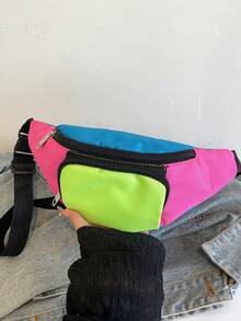 新款拼接女士腰包、单肩斜挎包、时尚胸包 - 彩色 - 查看 2