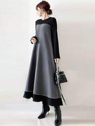 ロングワンピース レディース ドンキングワンピース 冬ドレス 長袖 フリル ラウンドネック カジュアル ゆったり お洒落 着痩せ レトロ 可愛い 暖かい キレイめ 日常着 春秋冬