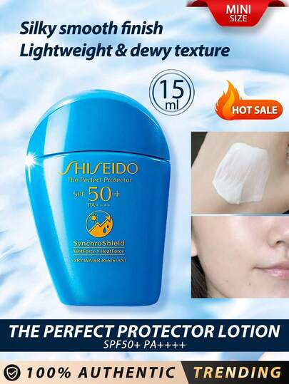 Shiseido 资生堂 [迷你] 完美防护乳液 SPF50+ PA++++ 15ml / 同步防护湿润热力版 / 超强防水 / 蕴含同步防护修护科技，形成一层遇热、遇水、遇汗而强化的防护膜，并能均匀涂抹，令肌肤更加柔滑。同时提供多重防护，有效抵御UVA/UVB射线和微尘侵害。长效保湿长达8小时。质地轻盈水润，丝滑柔润。