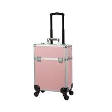 Multi-Tier Aluminum Makeup Trolley – Portable Rolling Cosmetic Organizer With Lockable Design, Detachable Beauty Box - Pink - View 1