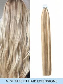 10pcs Mini Tape-In Hair Extensions, Real Human Hair, 12-22 Inch Straight, Invisible Seamless Adhesive, Suitable For Women, Christmas Gift - Multicolor - View 14