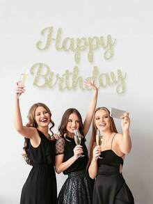 闪亮“生日快乐”丝带横幅，英文字母生日花环，墙门横幅，生日门饰，适合室内/室外派对和庆祝活动，男女皆宜，生日派对装饰用品，背景装饰，房间装饰，需要DIY自行组装。 - 彩色 - 查看 4