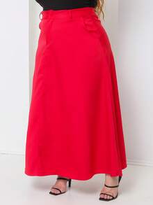 Plus Size Tailored Flared Skirt - Red - View 5
