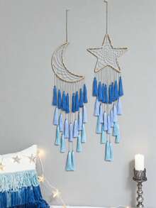 1 pieza Anillo de hierro con estrella y luna de tema de Ramadán con borla azul, decoración colgante, adorno de estrella y borla bohemio, estética vintage para sala, dormitorio y decoración festiva, arte de pared interior/exterior - Multicolor - Ver 10