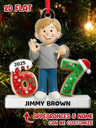 Catygift Personalisierte 2D flache Weihnachtsdekoration, personalisierte Heimdekoration zum Thema 67, einzigartiges Geschenk für das Jahr 2025, anpassbares Muster, Jahrestags-Souvenir