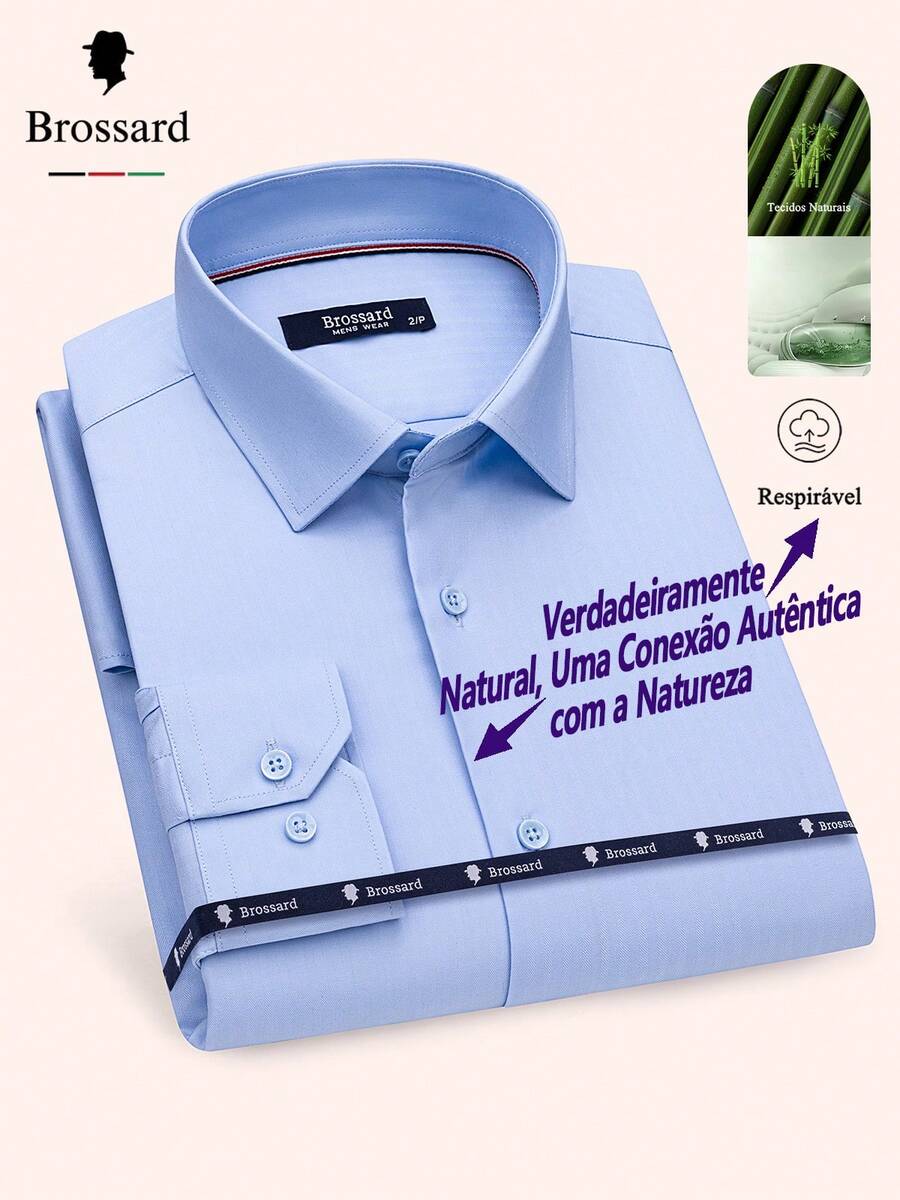 Men's Bamboo Fiber Dress Shirt | Wrinkle-Free, Cool, Natural, Stylish, Breathable | Slim Fit, Elegant, High-Quality Fabric | Soft And Breathable | Imported Product - 淺藍色 - 查看 1