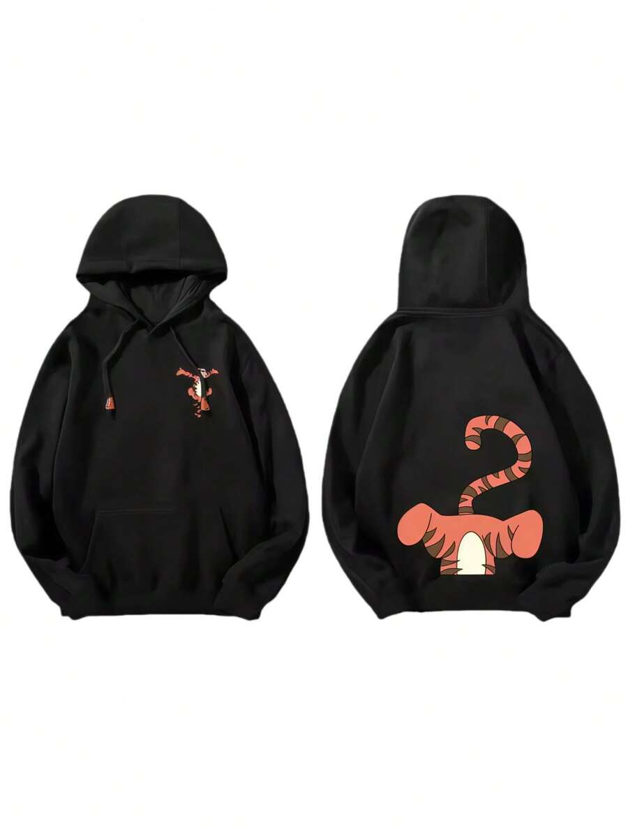 Disneyland Women's Hooded Sports Couple Jacket Pooh Bear Fashion Tigger Hooded Pullover Hoodie Couple Hooded Hoodie Women's Top - 黑色 - 查看 1