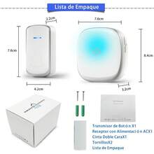 Timbre Inalámbrico para Entrada con Luz y Sonido Colores LED 4 Niveles de Volumen 36 melodías Resistente al Agua y Polvo Alcance 200M 1 Transmisor 1 Receptor (Blanco) - 1 - Ver 8