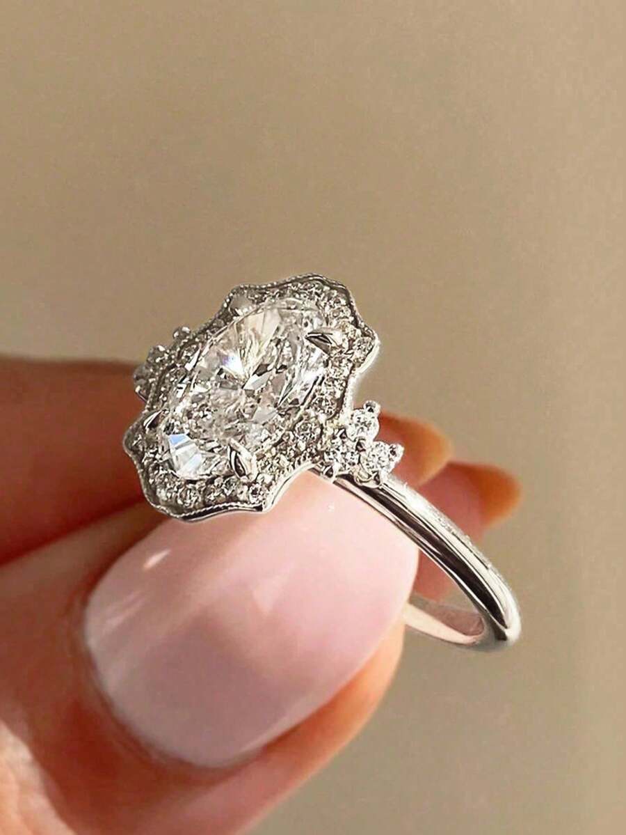 A Vintage-Style Crystal Brass Women's Ring, Perfect For Everyday Wear, Parties, And As A Gift For Women. - 銀色 - 查看 1
