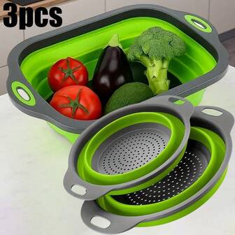 1/2/3pcs Multifunctional Cutting Board/Drain Basket, Vegetable Washing Plate, Portable Vegetable Cutting Board, Fruit Basket. Suitable For Outdoor Leisure, Camping, And Picnicking. Christmas, Thanksgiving, And Ramadan Gift Choices