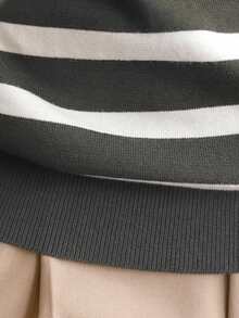 男士短袖条纹圆领T恤，透气轻便，休闲日常穿着，春/秋/冬款 - 深灰色 - 查看 4