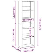 Libreria vidaXL Sonoma grigio 60x30x189 cm in legno composito - Cammello - Visualizzare 9
