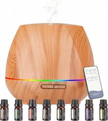 Difusor de Aceite Esencial y Humidificador de Aromaterapia, Humidificador de Aire de 550ml con 2 Pulverizadores, 7 Colores LED, Temporizador, Control Remoto, Silencioso, Adecuado para Uso en el Hogar y la Oficina - Amarillo - Ver 1