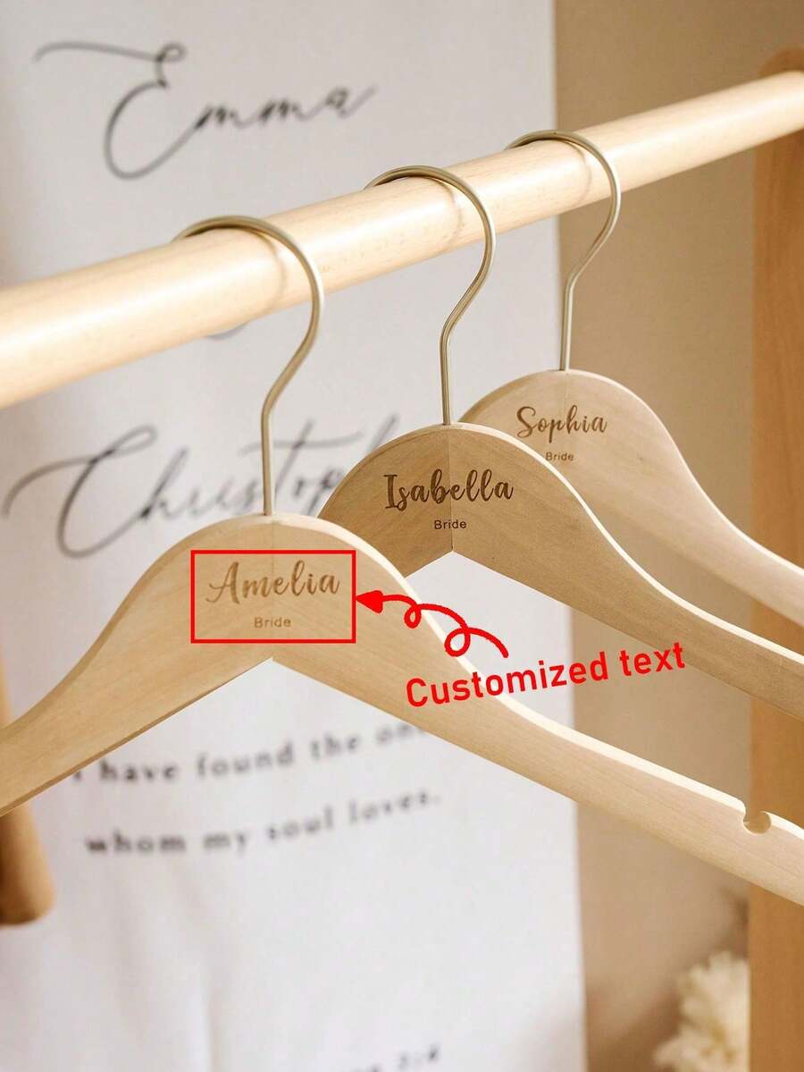 Customized Text Logo Wooden Clothes Hanger, Solid Wood Non-Slip Clothes Rack, Wooden Garment Hanger For Clothing Store, Hotel, Home Use, Thick Non-Slip Clothes Hanger