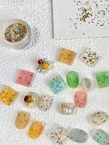 1盒彩色水磨石碎屑，多用途美甲闪粉，ins风DIY配件，适用于美甲沙龙和个人美甲设计装饰，美甲用品 - 彩色 - 查看 5