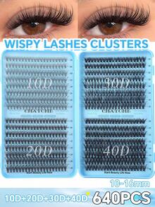 640pcs D-Curl Natural Look False Eyelashes, 10D+20D+30D+40D/30D+40D+5D+60D/50D+60D+80D+100D Mixed, Thick Black, Suitable For Beginners, Large Capacity Lash Book, Synthetic Cartoon Classic Fake Lashes, Long-Lasting And Durable, Suitable For Daily, Party, Wedding, Christmas, Music Festival And Other Occasions - D - View 2