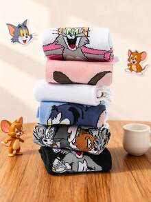 1 par de calcetines de Tom y Jerry de Warner Bros, calcetines deportivos suaves y cómodos, calcetines para todas las estaciones, con un diseño de dibujos animados de Tom y Jerry, versátiles, suaves y cómodos - Multicolor - Ver 1