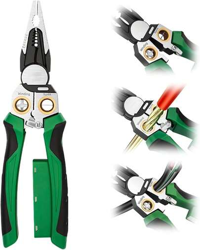 8-In-1 Wire Crimper Stripper With Voltage Detector  Dual Alarms - Heavy Duty 12-250V  Tester For Hot/Neutral Wires - Electrician, HVAC, Car Repair Tool (Green)