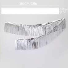 1pc Shimmering Foil Tassel Banner,Metal Fringe Wall Decor Hanging Background Table Skirt Deco, Suitable For Decorating Parade Floats, Single Party, Weddings, Birthdays, Halloween,Christmas Party Decorations - Multicolor - View 3