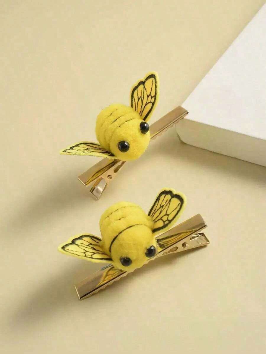 2pcs Cartoon Bee Decor Alligator Hair Clip Cute Claw Clips Hair Claws Hair Barrettes, School Stuff - 黃色 - 查看 1