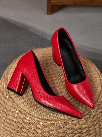 MonaNise Tacones de vestir de mujer con punta afilada, tacón grueso de 7 cm, versátiles para todas las estaciones