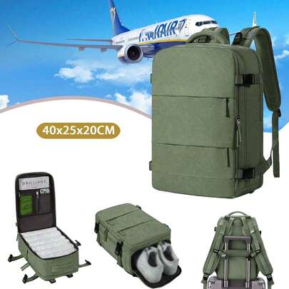 Ryanair Reiserucksack, Handgepäck 40x20x25 mit Schuhfach, Nass- und Trockentrennung, Kabinentasche unter dem Sitz, Luftfahrttasche, Damen Reiserucksack, Luftfahrtzertifizierter Freizeitrucksack, Outdoor Gepäckrucksack Business Weekend Bag mit USB-Ausgang Herren wasserdichter Reiserucksack