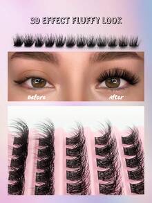 Asiteo 120pcs D-Curl Fluffy Cluster False Eyelashes 8-16mm Thin Individual Lashes, Natural Look, Fluffy Cluster Lashes For DIY Eyelash Extension, Suitable For Holidays, Halloween, Cosplay - D - 查看 5