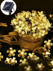 1 String Solar Powered Cherry Blossom LED Lights, Solar Flower Decor, Outdoor Home Garden Lawn Patio Lighting, Holiday Party Halloween Decoration, Autumn House Decor, Outdoor Decor - Solar-powered Cherry Blossoms - View 2