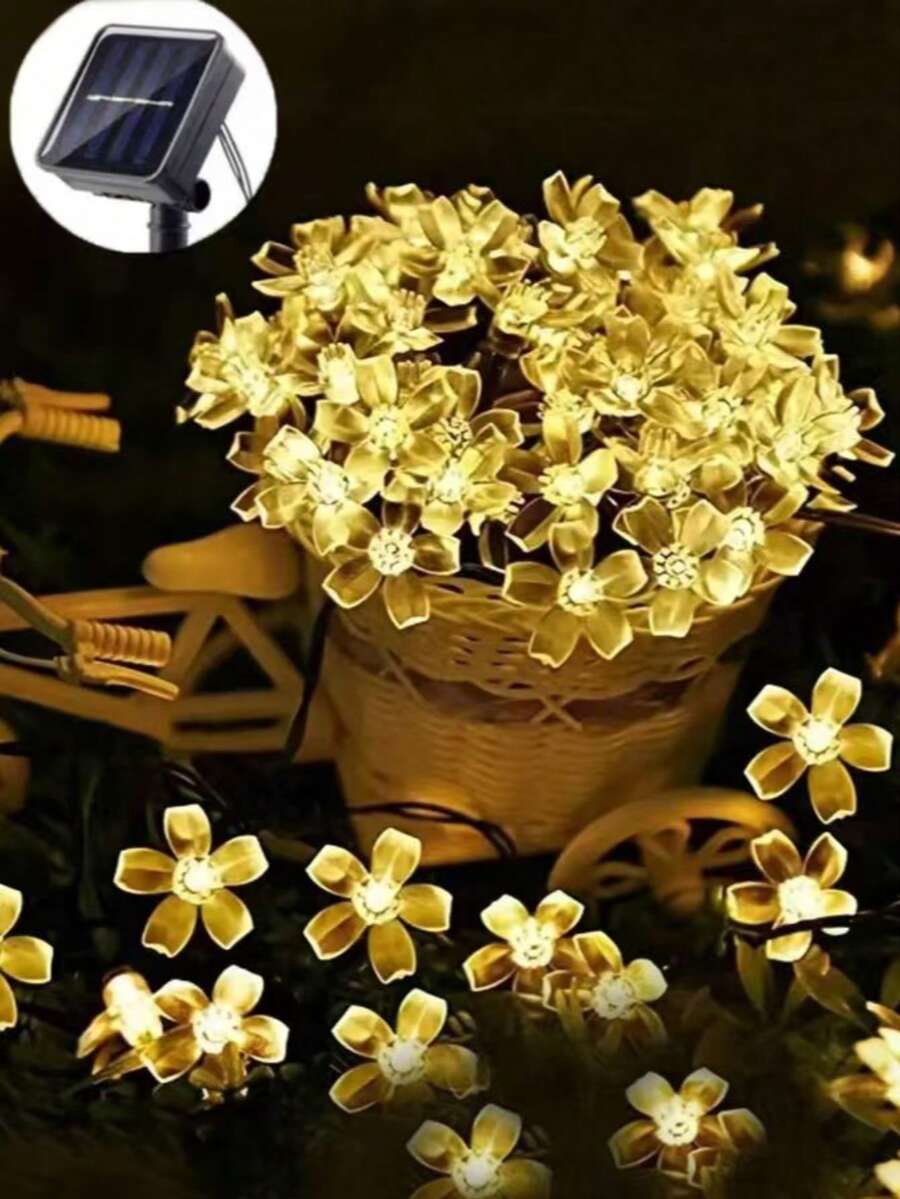 1 String Solar Powered Cherry Blossom LED Lights, Solar Flower Decor, Outdoor Home Garden Lawn Patio Lighting, Holiday Party Halloween Decoration, Autumn House Decor, Outdoor Decor