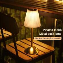 1pc Modern Pleated LED Table Lamp, Touch Control, 3 Color Temperatures With Adjustable Brightness, USB Powered, Indoor Use, Metal Base, Pleated Fabric Shade - Bedside Night Light - Linen - View 3