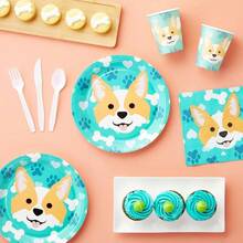 Dog Party Supplies u2013 Serves 24 u2013 Includes Plates, Knives, Spoons, Forks, Cups and Napkins. Birthday Party Pack Dog Lovers Themed Parties, Corgi Pattern - Multicolor - Ver 2