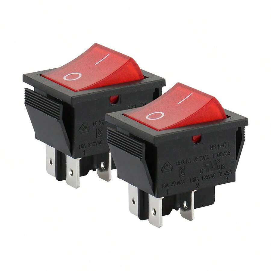 Baomain Paquete de 2 Interruptores Basculantes SPDT para Barco - ON/Off de Encaje de 4 Pines con Indicador Rojo, Certificado UL y TUV - 16A/250V para Electrodomésticos - Rojo - - Ver 1