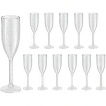 DPlastic Champagne Flutes Set Of 12 Transparent Fine Sparkling Acrylic Glasses Goblets Cups Shatterproof Reusable For Wedding Party Mimosa Bar Anniversary Event Drinks - Lấp lánh trong suốt - Xem 1