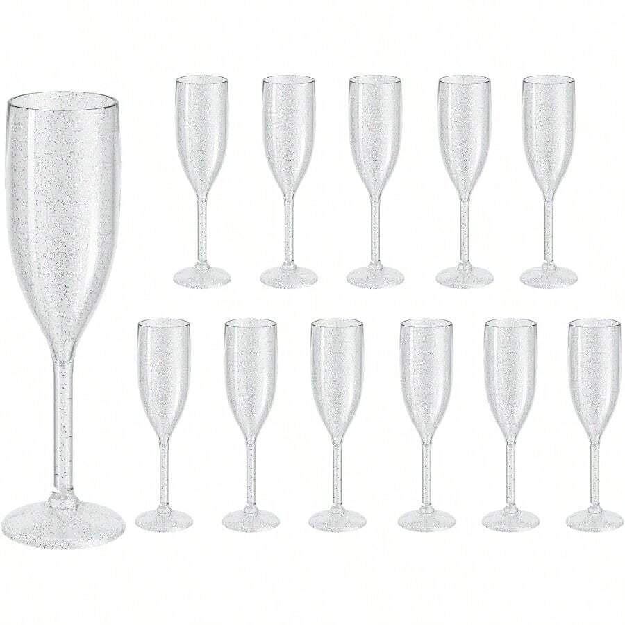 DPlastic Champagne Flutes Set Of 12 Transparent Fine Sparkling Acrylic Glasses Goblets Cups Shatterproof Reusable For Wedding Party Mimosa Bar Anniversary Event Drinks - Lấp lánh trong suốt - Xem 1