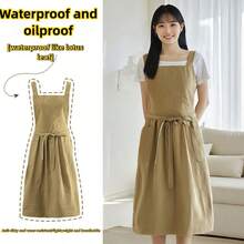 1件女士亚麻围裙，腰部可调节，轻便柔软的棉混纺围裙，带口袋，适合园艺活动