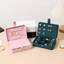 صندوق مجوهرات مخملي متعدد الوظائف ذو طبقتين بمقاس 16*11*5 سم، منظم تخزين المجوهرات مع حامل الأقراط، هدية مثالية لعيد الحب وبداية العام الدراسي - متعدد الألوان - مشاهدة 12