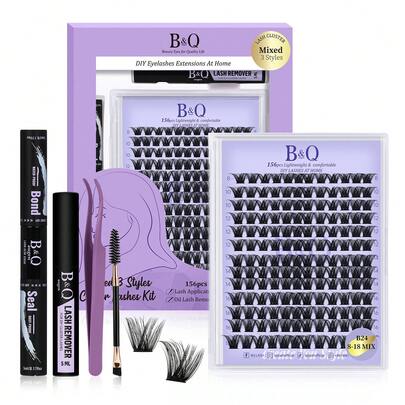 Kit de Mechas de Pestañas B24 B&Qaugen - Pestañas Sedosas Naturales de Gama Alta Grado Salón | Resultados Profesionales en Casa Fácilmente | Incluye Pegamento Impermeable, Sellador, Removedor No Irritante y Pinza Aplicadora