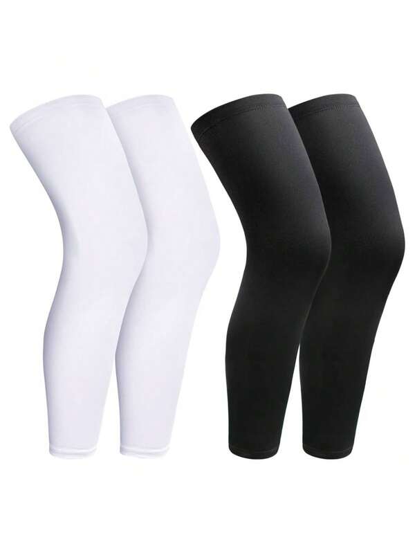 1 Pair Full Leg Compression Sleeves, Compression Long Knee Sleeves Suitable For Men And Women Running, Basketball, Soccer (White And Black), Fishing
