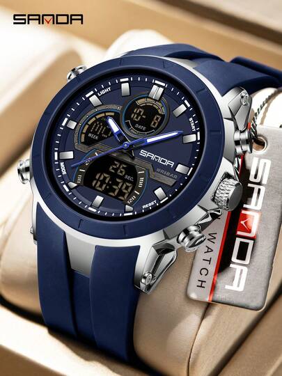 SANDA. SANDA 6279 男士石英电子表，大表盘，日历，夜光，防水，户外运动数字手表
