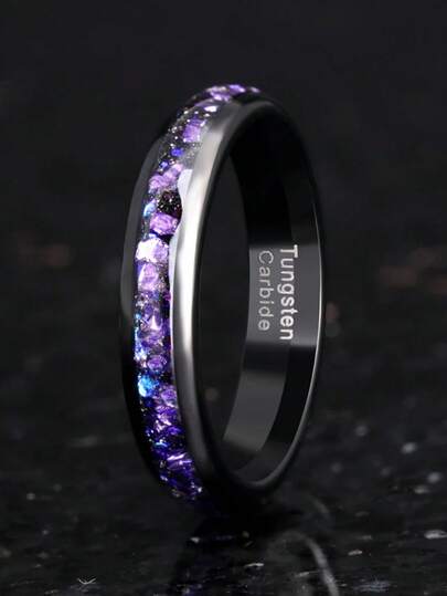 1 pieza Anillo de tungsteno de la serie Cielo Estrellado de 4 mm, Nebulosa Espacial Negra, Anillo de boda para hombres y mujeres, regalo de compromiso o aniversario para esposos y esposas