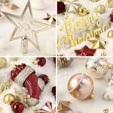 70pcs Arboles de Navidad Bolas de Plastico,Adornos para árbol de Navidad,esferas de Navidad,para Fiestas, Colgantes Familiares, decoración de árboles de Navidad (Color Oro Rojo)(Color oro rojo) - Multicolor - Ver 5