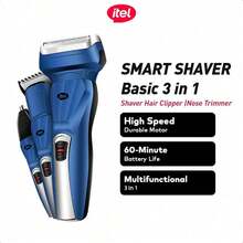 itel ISS-13 3-In-1 Electric Shaver, High-Quality Nose Hair Trimmer, Hair Clipper, Fast Shaving Without Dead Angles, Powerful, Durable And Long-Lasting - Blue - View 1