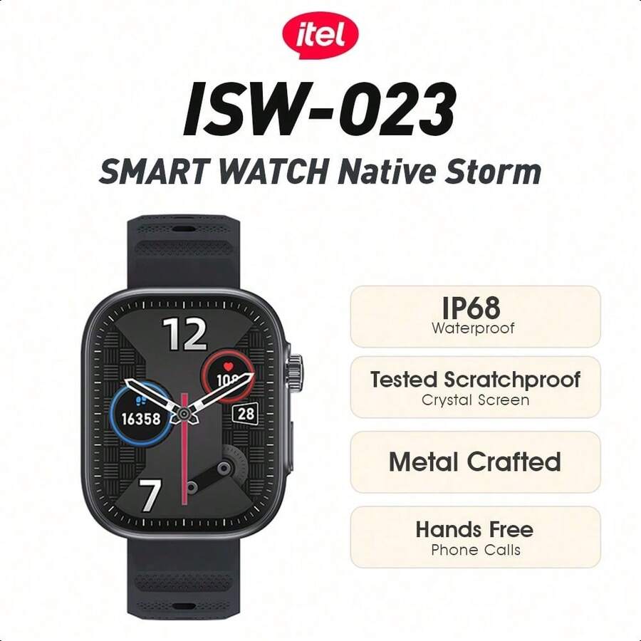 itel ISW-023 Smart Watch, 2.02" HD Display, Scratch-Resistant Crystal Screen, IP68 Waterproof And Dustproof Rating, 7-Day Battery Life - Black - View 1