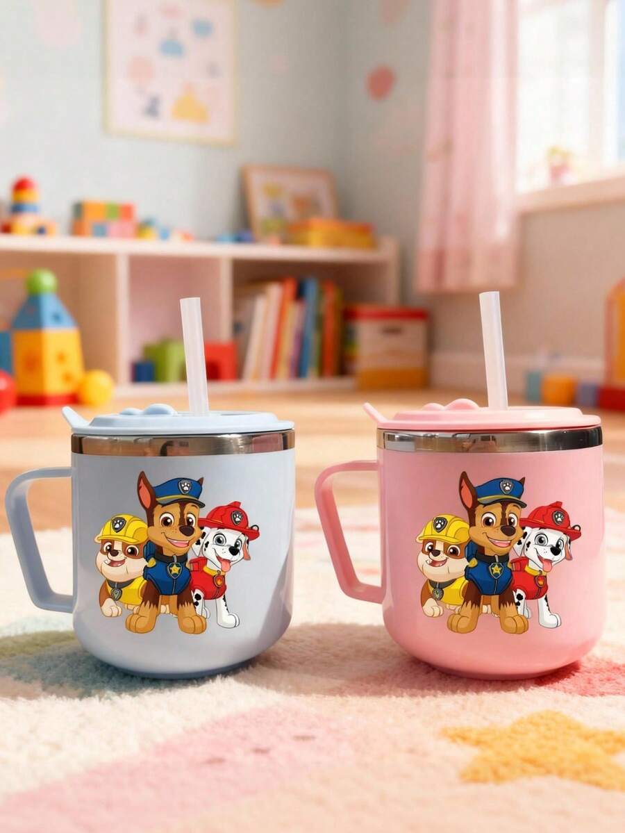 1 pezzo Tazza da caffè isolata in acciaio inossidabile da 270ml Paw Patrol (con cannuccia in silicone), con manico e coperchio - Bottiglia d'acqua isolata con motivo carino, adatta per l'ufficio o l'uso scolastico all'aperto, tazza da caffè per ufficio | Design divertente | Bottiglia d'acqua, adatta come regalo per famiglia, amici e studenti per Natale, Ognissanti, Ringraziamento, Laurea - Multicolore - Visualizzare 1