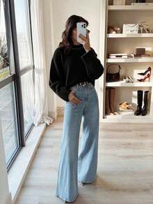 Áo len ngọc trai đen cho nữ, trang phục đi chơi, trang phục mùa đông cho nữ, trang phục mùa thu cho nữ, trang phục trở lại trường, váy cho phụ nữ thanh lịch, váy cho phụ nữ kín đáo, thanh lịch, giản dị, dễ thương, màu xanh Kawaiibaby - màu đen - Xem 7