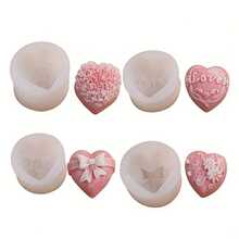4 قوالب سيليكون بشكل قلب، مجموعة قوالب شمع وصابون بموضوع الحب، طقم صنع شمع وصابون للزفاف بنمط وردة وفيونكة، قوالب سيليكون قلب إبداعية لعيد الحب - أبيض - مشاهدة 5