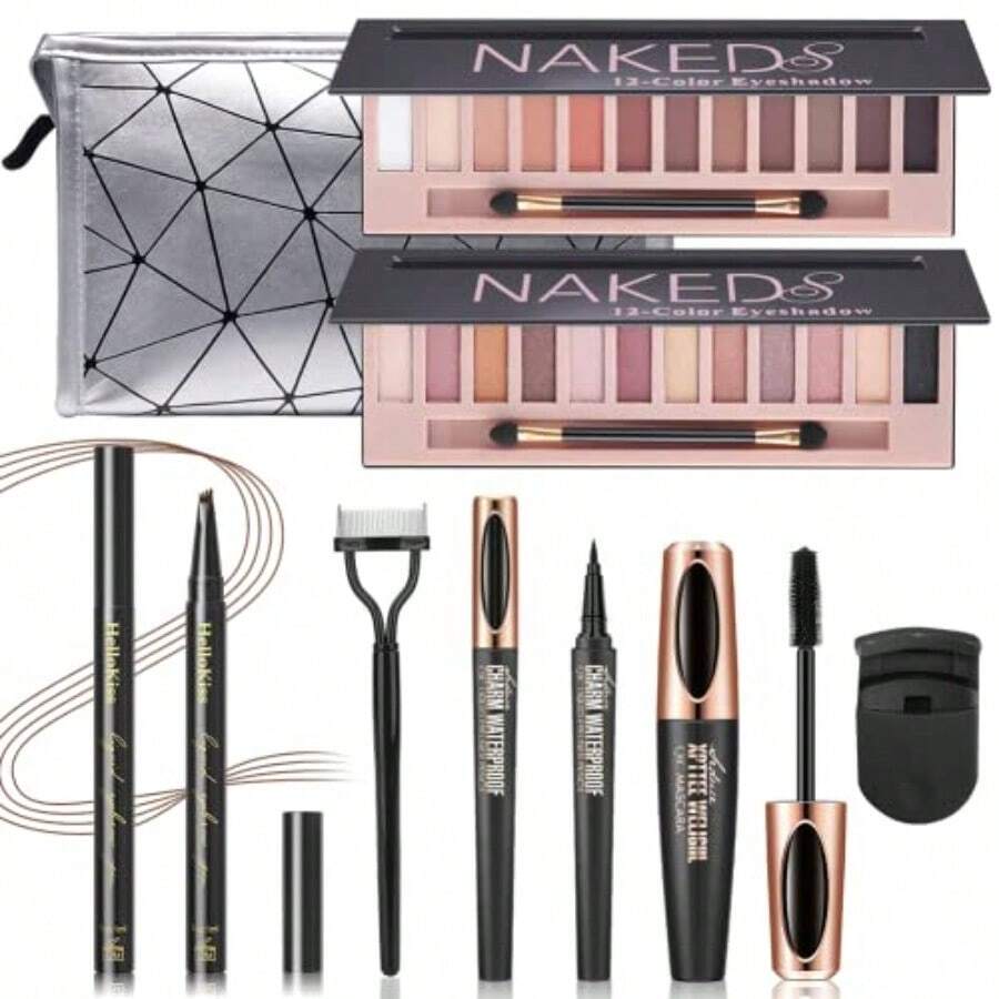 2 Pcs de Sombras de Ojos de 12 Colores Paleta de Nude Matte Smokey Shimmer itter Kit de Paleta de Maquillaje de Belleza Profenal a prueba de agua con pincel de Maquillaje de Doble Punta AB - AMatteBPearlescent - Ver 1