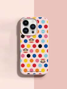Paul Frank Licensed Liquid Silicone Phone Case, Full Body Shockproof Camera Protection, Cartoon Monkey Colorful Polka Dot Letter Pattern, New Design Compatible With IPhone 13/14/15/16/17 Pro Max - Multicolor - View 1