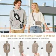 Correa Clip And Go para Teléfono con Cartera, Cordón Cruzado con Cierre Antirrobo, Cartera de Muñeca Desmontable con RFID y Ventana para Identificación para Viajes Diarios - Caqui - Ver 8